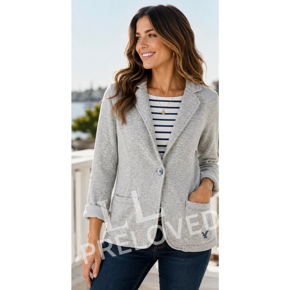 American Eagle Outfitters Gray Knit Blazer Jacket Women Med Soft Preppy Casual‎